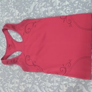 Athletic Essentials Racer-back Workout Top Size Large Berry Pink with designs